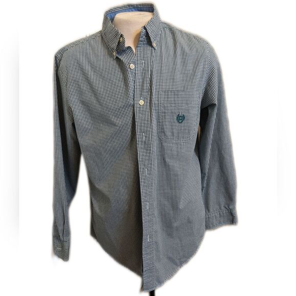 Chaps navy blue & white plaid button-down casual dress shirt, size M - Picture 1 of 6
